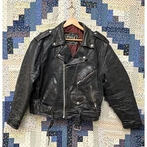 Vintage First Genuine Leather Biker‎ Shell Jacket Motorcycle Punk
